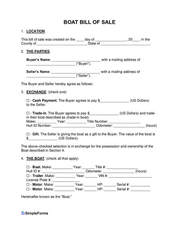 Boat (Vessel) Proof Of Purchase Type